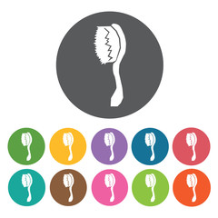 Hair brush icons set. Round colourful 12 buttons. Vector illustr