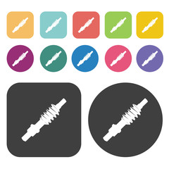 Spark plug icon symbol set. Gear set. Round and rectangle colour