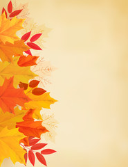 Poster - Retro autumn background with colorful leaves. Vector illustratio