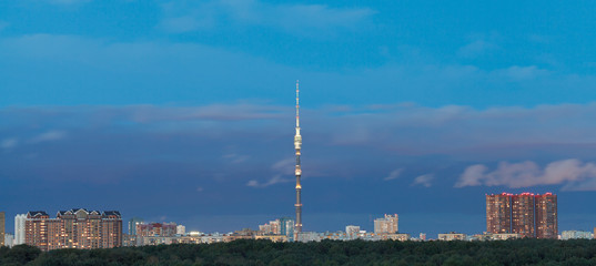 Canvas Print - dark blue twilight sky over city