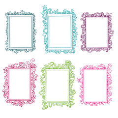 Set of colorful floral doodle frames