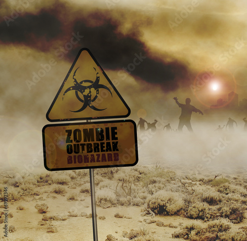 Plakat na papierze fotorealistycznym Znak pustynnych zombie