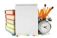 Notebook And School Accessories. On White Background.