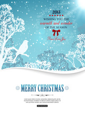 Merry christmas background with winter landscape and place for