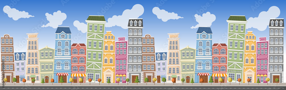 Big colorful city landscape with buildings - obrazy, fototapety, plakaty 