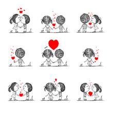 Couple In Love Together, Valentine Sketch For Your Design