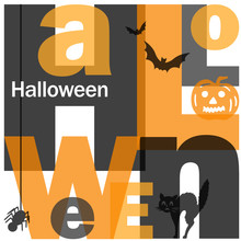 HALLOWEEN Letter Collage (pumpkin Bats Cat Spider)