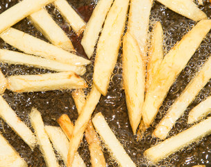 Wall Mural - French fries are fried in a pan