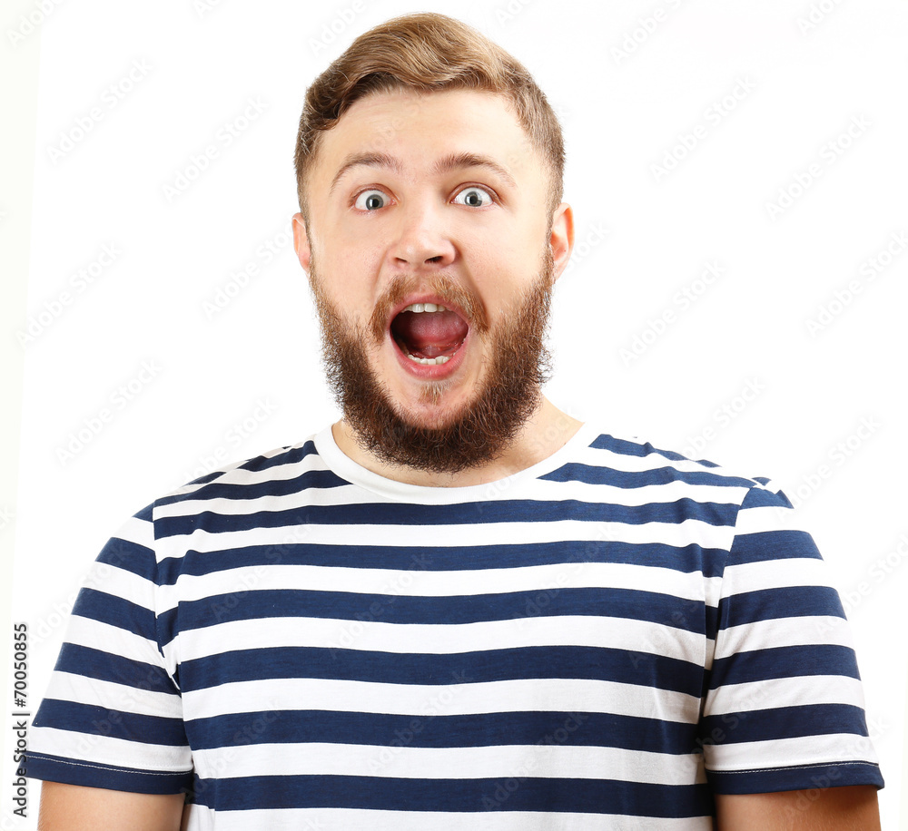 Portrait of handsome man with beard isolated on white