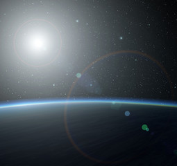 Wall Mural - blue planet with nebula and sun.