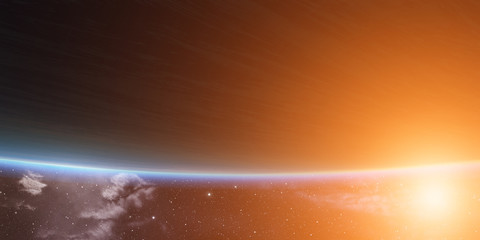 Wall Mural - blue planet with nebula and sun.
