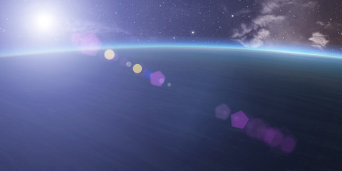 Wall Mural - blue planet with nebula and sun.