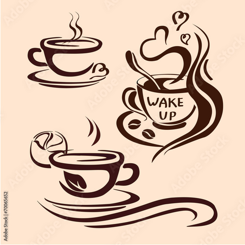 Naklejka - mata magnetyczna na lodówkę icon cup of coffee and a Cup of tea