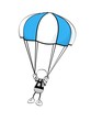 little sketchy man floating with blue parachute