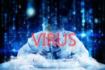 Poster - Virus against lines of blue blurred letters falling