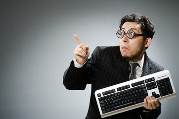 comouter geek with computer keyboard