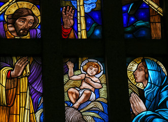 Fototapete - Nativity Scene - stained glass