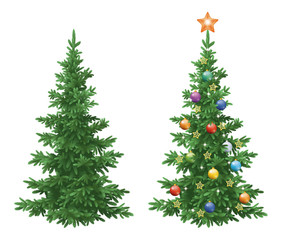 christmas spruce fir trees with ornaments