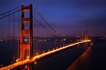 Wall Mural - Illuminated Golden Gate Bridge at dusk, San Francisco