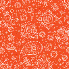 Wall Mural - Orange oriental seamless pattern