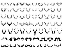 Black Silhouettes Of Different Horns, Vector