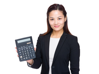 Poster - Businesswoman show with calculator