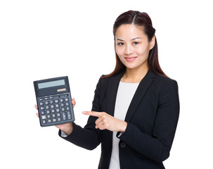 Poster - Businesswoman finger point up calculator