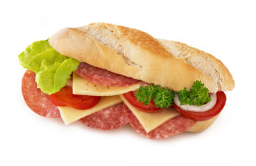 Wall Mural - Baguette mit Salami und Käse