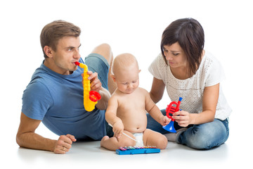 Wall Mural - Happy family play musical toys