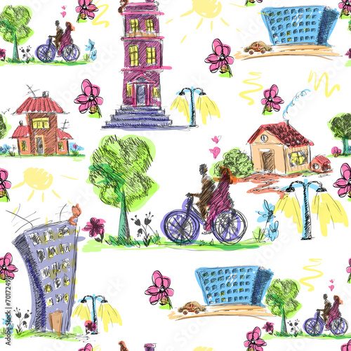 doodle-miasto-kolorowy-wzor