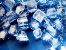 Ice Cube On Plastic Blue Tray