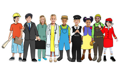 Wall Mural - Diverse Children with Various Occupations Concept