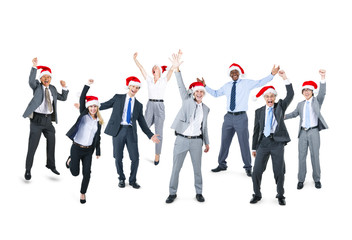 Wall Mural - Happy Business People With Santa Hat
