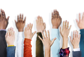 Sticker - Multiethnic Group of Hands Raised