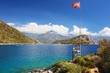 Turkish flag on the coast Turkish Riviera near Fethiye