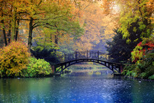 Autumn - Old Bridge In Autumn Misty Park