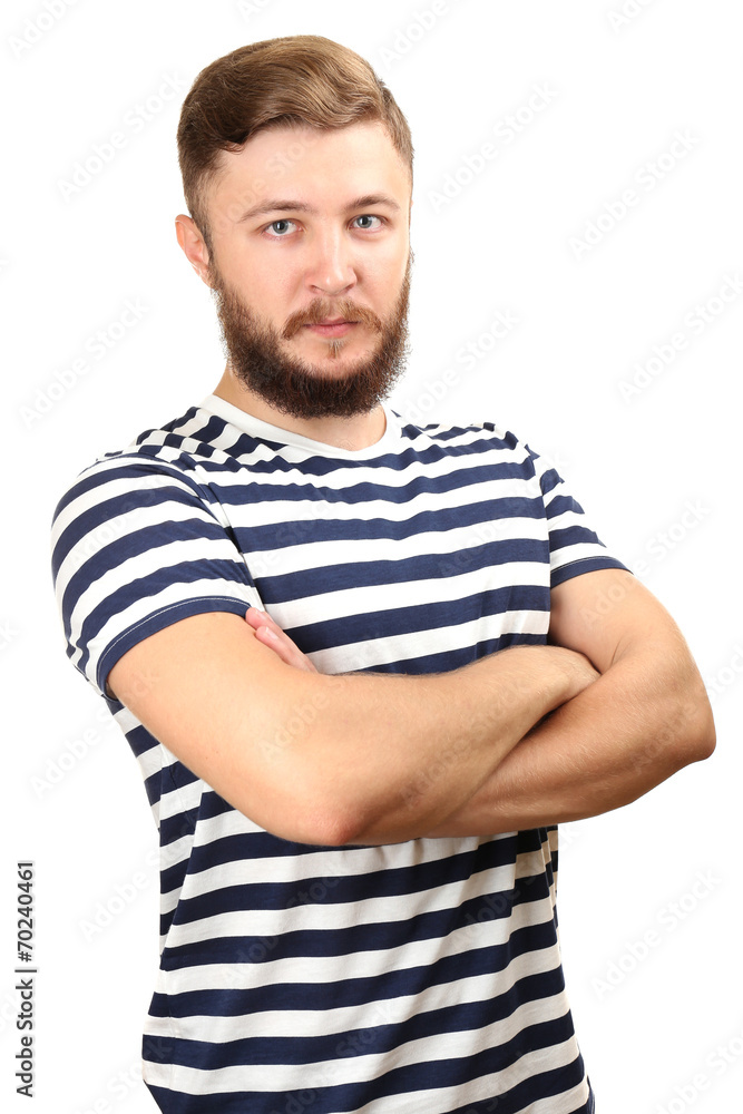 Portrait of handsome man with beard isolated on white