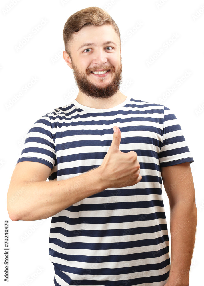 Portrait of handsome man with beard isolated on white