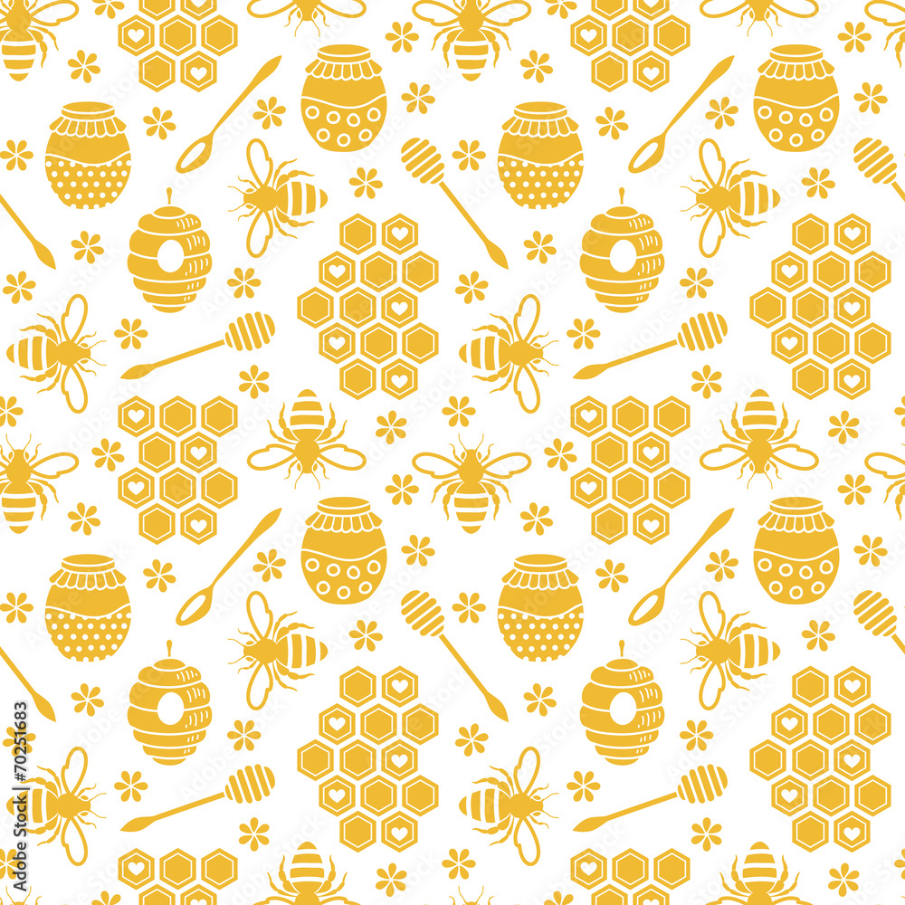 Seamless pattern with bees and honey Stock Vector | Adobe Stock