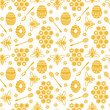 Seamless pattern with bees and honey