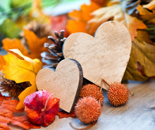 Two Hearts In An Autumn Background