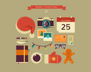 Wall Mural - Christmas Santa's desktop flat vector design with elements