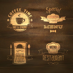 Poster - Restaurant menu emblems set wooden