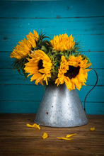 Sunflower In Metal Vase
