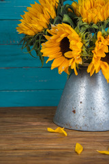 Wall Mural - sunflower in metal vase