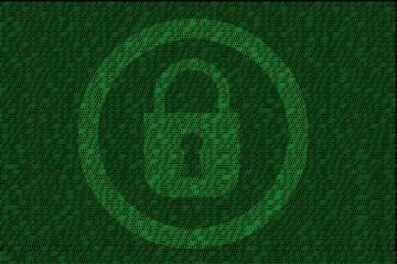 encrypted digital lock with green binary code