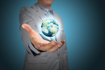 business male hand hold earth globe