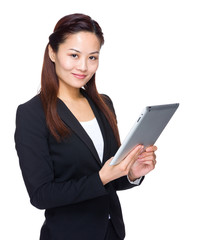 Poster - Asian businesswoman touch on the digital tablet