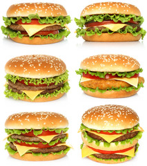 Sticker - Big hamburgers on white background .