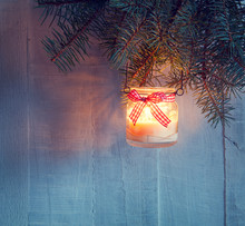Christmas    Lantern At The  Evening . Toned Image.